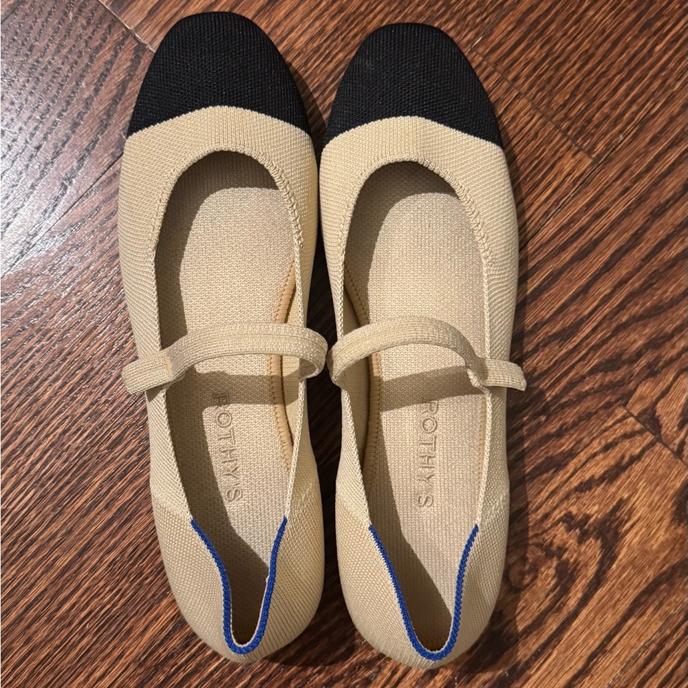 Rothy’s Cream and Black Mary Janes